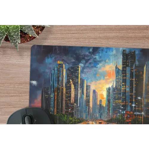 Auto - Skyline - Zon - Blauw muismat rubber klein -closeup