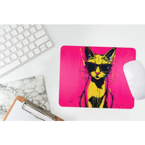 Kat - Art - Zonnebril - Roze muismat rubber klein -witbureau