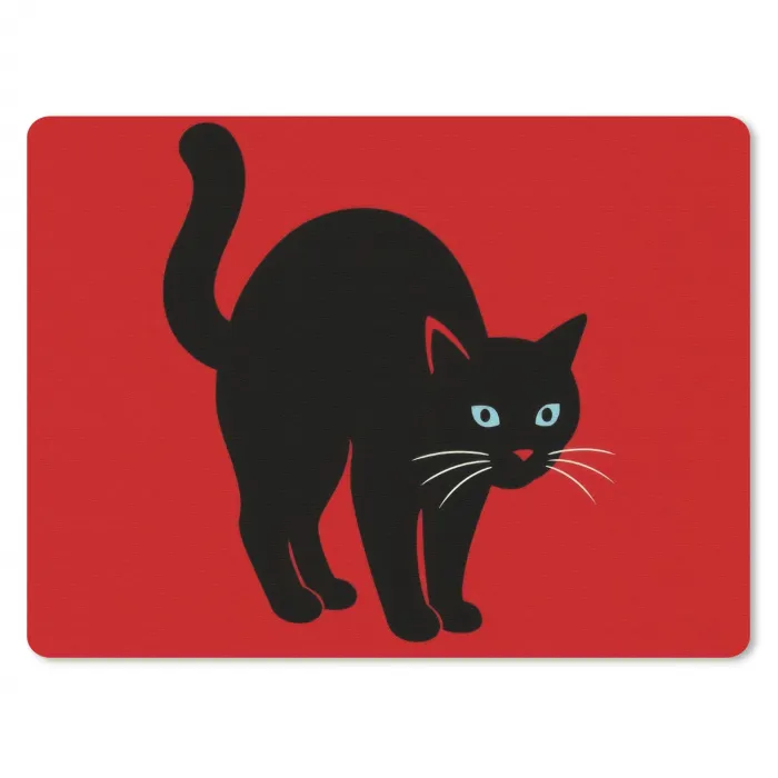 Kat - Zwart - Staart muismat rubber klein -3d