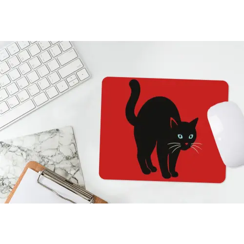Kat - Zwart - Staart muismat rubber klein -witbureau