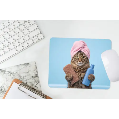Kat - Handdoek - Washand - Zeep muismat rubber klein -witbureau