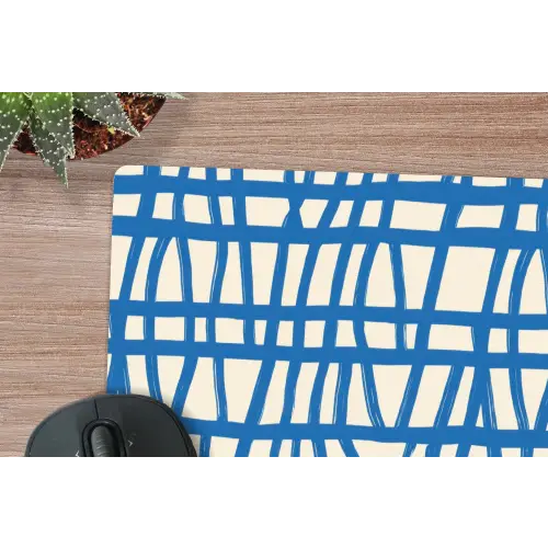 Ruitpatroon - Blauw - Crème muismat rubber klein 262 -closeup