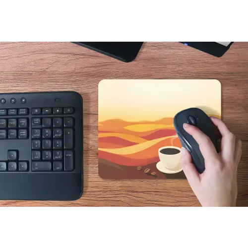 Koffie - Landschap - Oranje - Koffiebonen muismat rubber klein -toetsenbord
