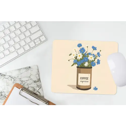 Coffee - Blik - Minimalistisch - Bloemen muismat rubber klein -witbureau