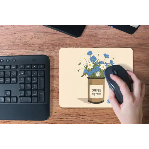 Coffee - Blik - Minimalistisch - Bloemen muismat rubber klein -toetsenbord
