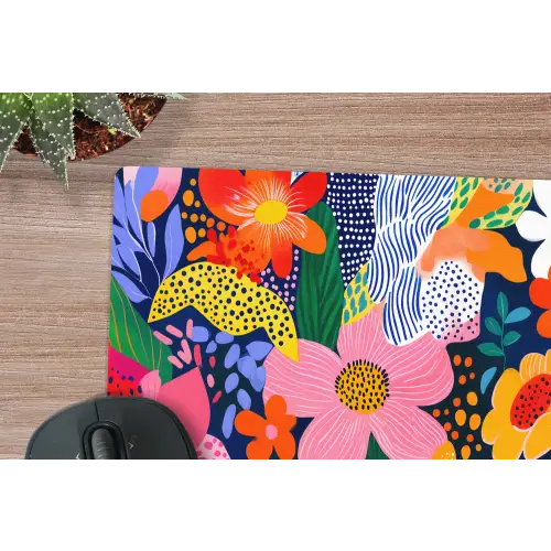 Kleurrijk - Bloemen - Abstract - Stippen muismat rubber klein -closeup