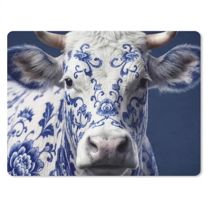 Koe - Delfts - Blauw - Artistiek muismat rubber klein -3d