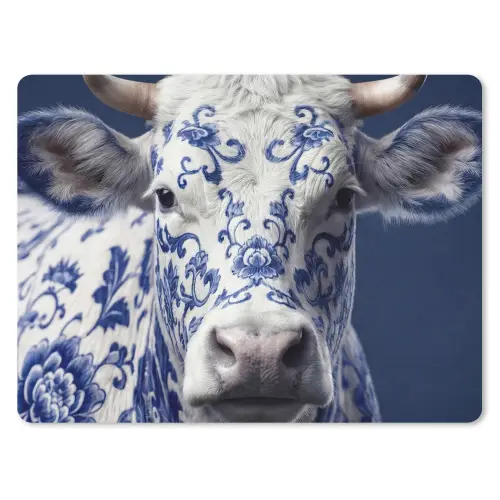 Koe - Delfts - Blauw - Artistiek muismat rubber klein -3d
