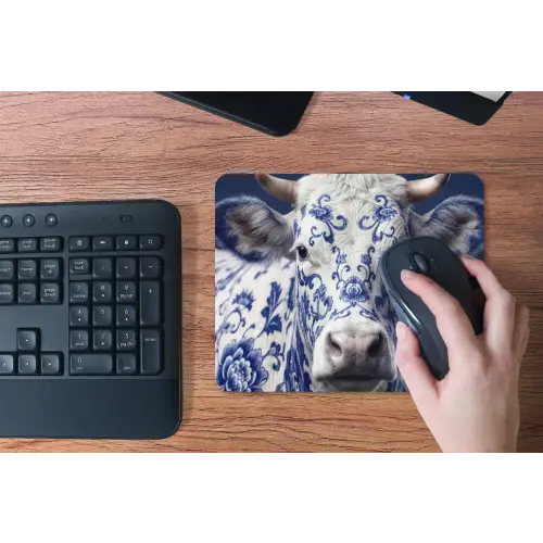 Koe - Delfts - Blauw - Artistiek muismat rubber klein -toetsenbord