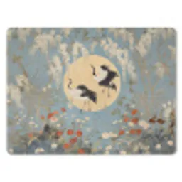 Kraanvogels - Maan - Bloemen - Blauw muismat rubber klein -3d