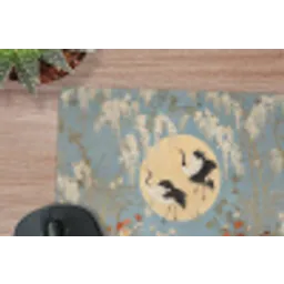 Kraanvogels - Maan - Bloemen - Blauw muismat rubber klein -closeup
