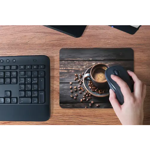 Kop - Koffie - Hout - Bonen muismat rubber klein -toetsenbord
