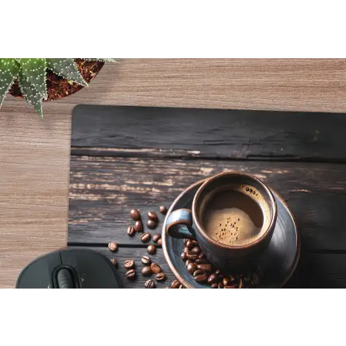 Kop - Koffie - Hout - Bonen muismat rubber klein -closeup