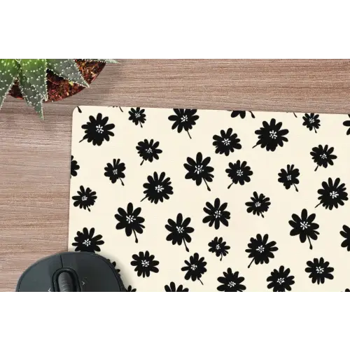 Madeliefjes - Grafisch - Zwart - Beige muismat rubber klein 262 -closeup