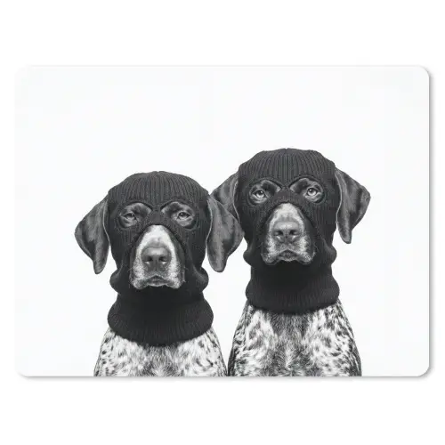 Honden - Bivakmuts - Zwart - wit muismat rubber klein -3d