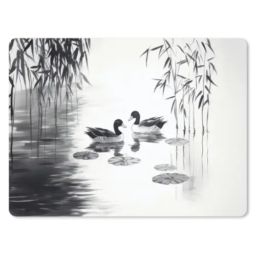 Eenden - Waterlelies - Riet - Zwart muismat rubber klein -3d