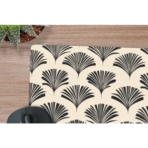 Waaiers - Botanisch - Zwart - Beige muismat rubber klein 262 -closeup