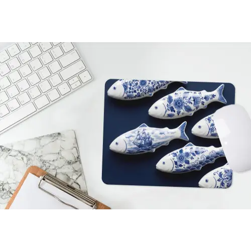 Vissen - Delfts - Blauw - Keramiek muismat rubber klein -witbureau