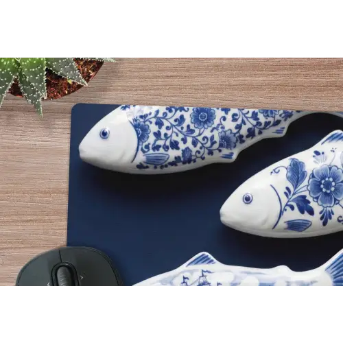 Vissen - Delfts - Blauw - Keramiek muismat rubber klein -closeup