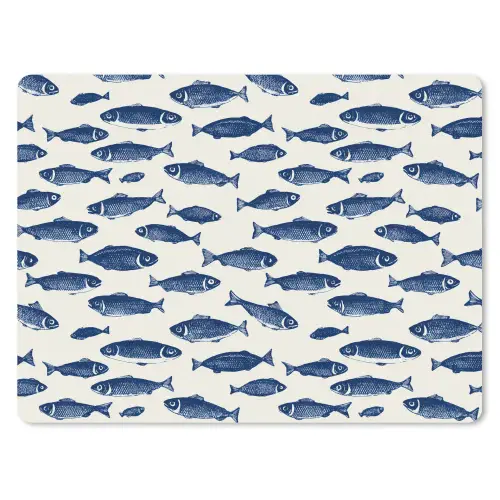 Vissen - Patroon - Blauw - Wit muismat rubber klein 262 -3d