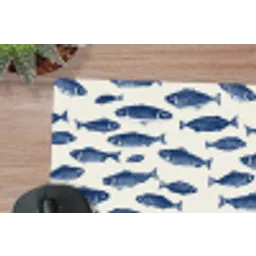Vissen - Patroon - Blauw - Wit muismat rubber klein 262 -closeup
