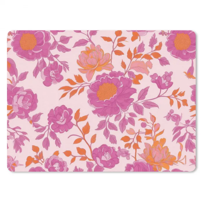 Bloemenpatroon - Roze - Oranje - Bloemen muismat rubber klein -3d