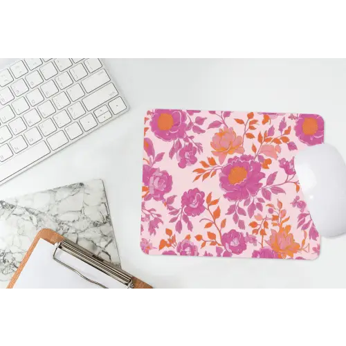 Bloemenpatroon - Roze - Oranje - Bloemen muismat rubber klein -witbureau