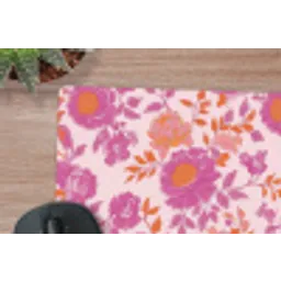 Bloemenpatroon - Roze - Oranje - Bloemen muismat rubber klein -closeup
