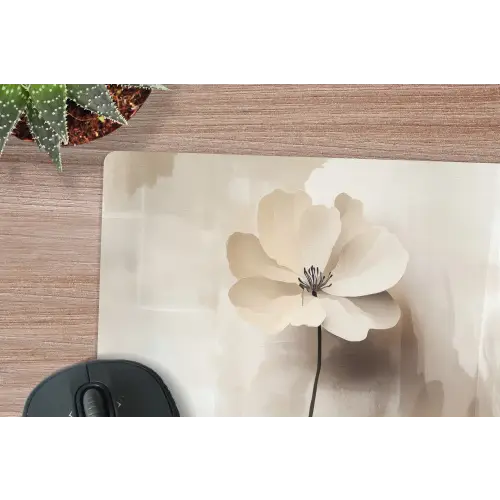 Bloem - Beige - Verf - Schaduw muismat rubber klein -closeup