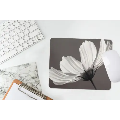 Bloem - Minimalistisch - Zwart - Wit muismat rubber klein -witbureau