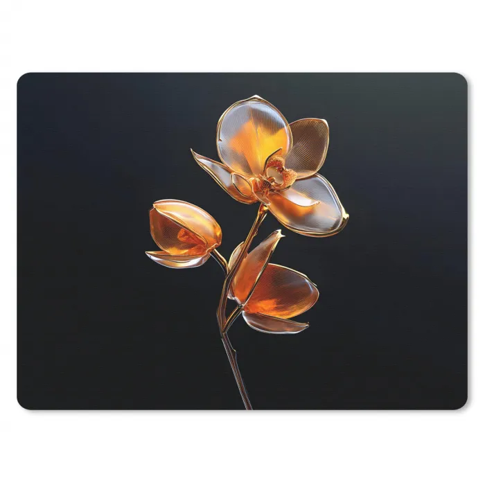 Bloem - Orchidee - Oranje muismat rubber klein -3d