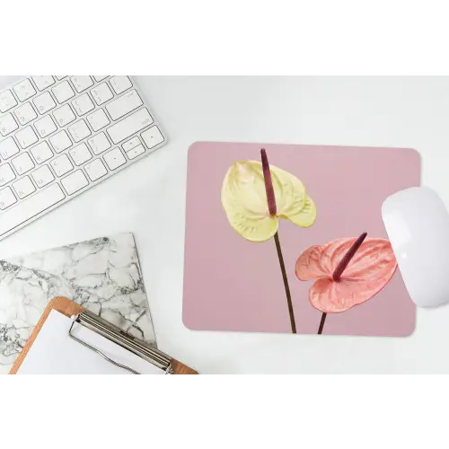 Bloemen - Anthuriums - Geel - Roze muismat rubber klein -witbureau
