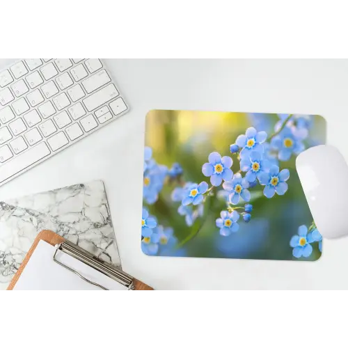 Bloemetjes - Blauw - Vergeet mij nietjes muismat rubber klein -witbureau