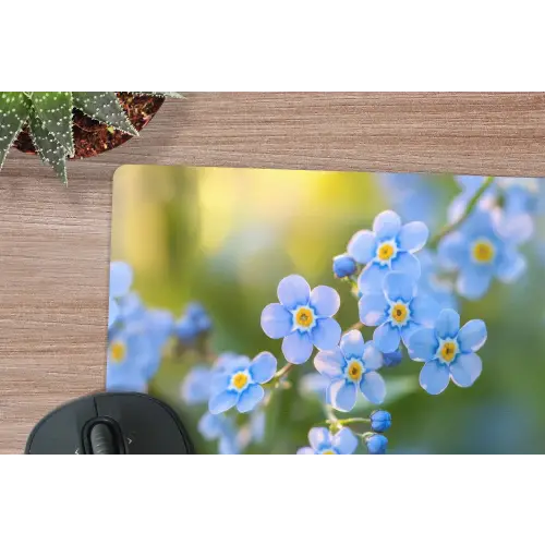 Bloemetjes - Blauw - Vergeet mij nietjes muismat rubber klein -closeup