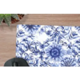 Bloemen - Blauw - Patroon - Wit muismat rubber klein 262 -closeup
