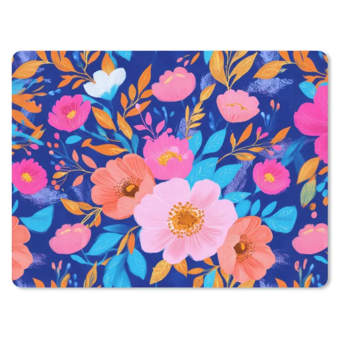 Bloemen - Blauw - Roze muismat rubber klein -3d