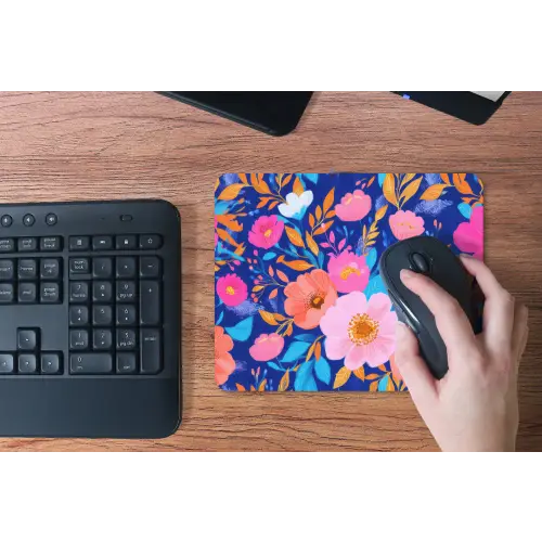 Bloemen - Blauw - Roze muismat rubber klein -toetsenbord