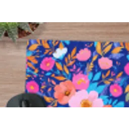 Bloemen - Blauw - Roze muismat rubber klein -closeup