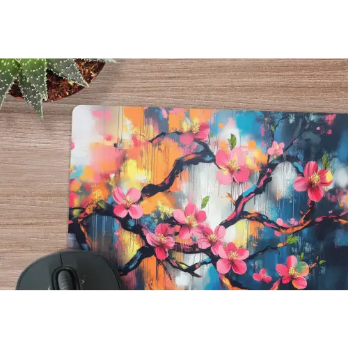 Bloemen - Tak - Artistiek - Roze muismat rubber klein -closeup