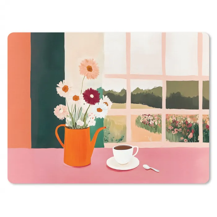 Bloemen - Koffie - Raam muismat rubber klein -3d