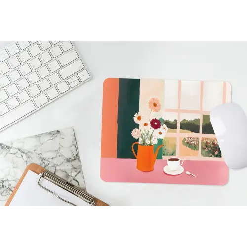 Bloemen - Koffie - Raam muismat rubber klein -witbureau