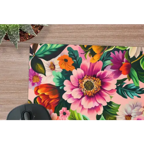 Bloemen - Kleurrijk - Roze muismat rubber klein -closeup