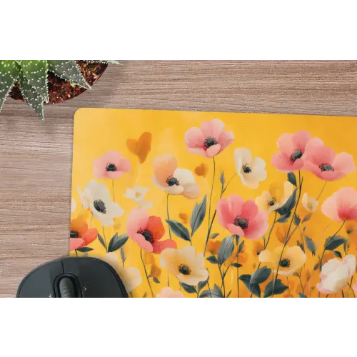 Bloemen - Veld - Geel muismat rubber klein -closeup