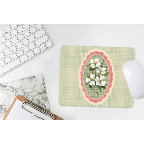 Bloemen - Illustratie - Geruit - Groen muismat rubber klein -witbureau