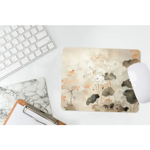 Bloemen - Japandi - Wabi sabi muismat rubber klein -witbureau
