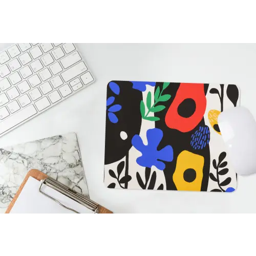 Bloemen - Bladeren - Abstract - Zwart muismat rubber klein -witbureau