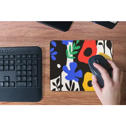 Bloemen - Bladeren - Abstract - Zwart muismat rubber klein -toetsenbord