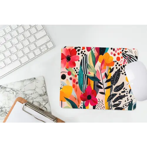 Bloemen - Bladeren - Abstract - Kleurrijk muismat rubber klein -witbureau