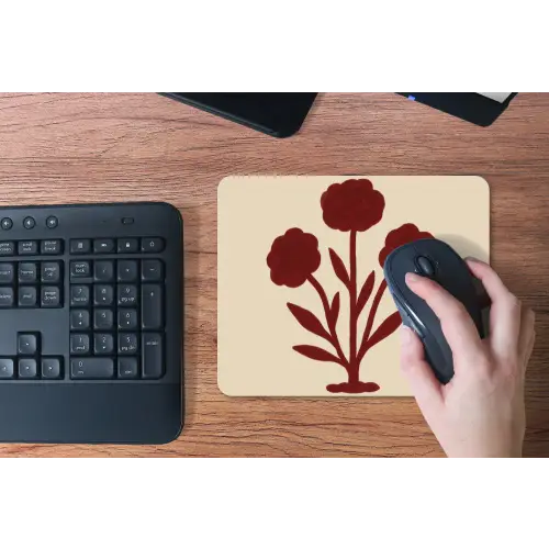 Bloemen - Bladeren - Rood - Minimalistisch muismat rubber klein -toetsenbord