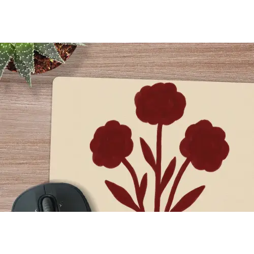 Bloemen - Bladeren - Rood - Minimalistisch muismat rubber klein -closeup